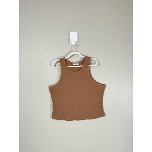 Good American • Ribbed Tank Top Brown 3X/4X Crop Racerback‎ Minimalist Essential